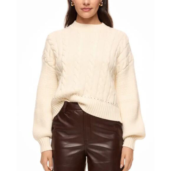Toccin Mixed Cable Knit Pull Over Sweater Ivory Long Sleeve Wool Blend Sz M‎ - Picture 1 of 13